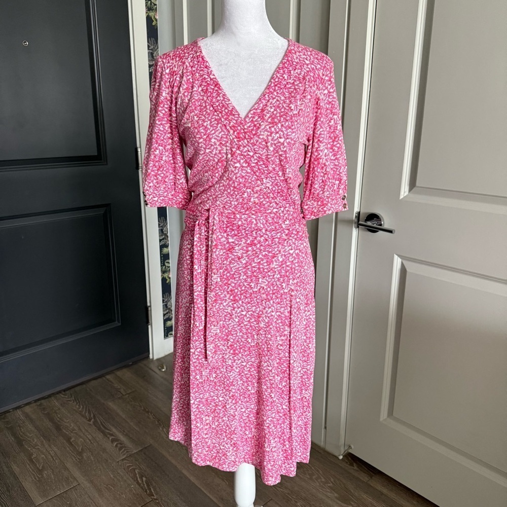 Vintage 90s Lilly Pulitzer Pink Print Wrap Dress Size S